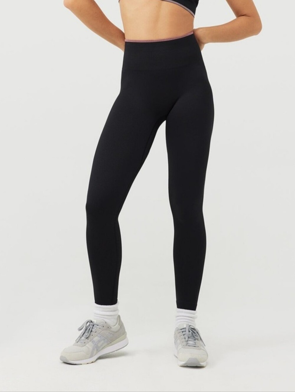 Outdoor Voices Seamless Rib 7/8 Leggings Black Pink Medium Pilates Athleisure